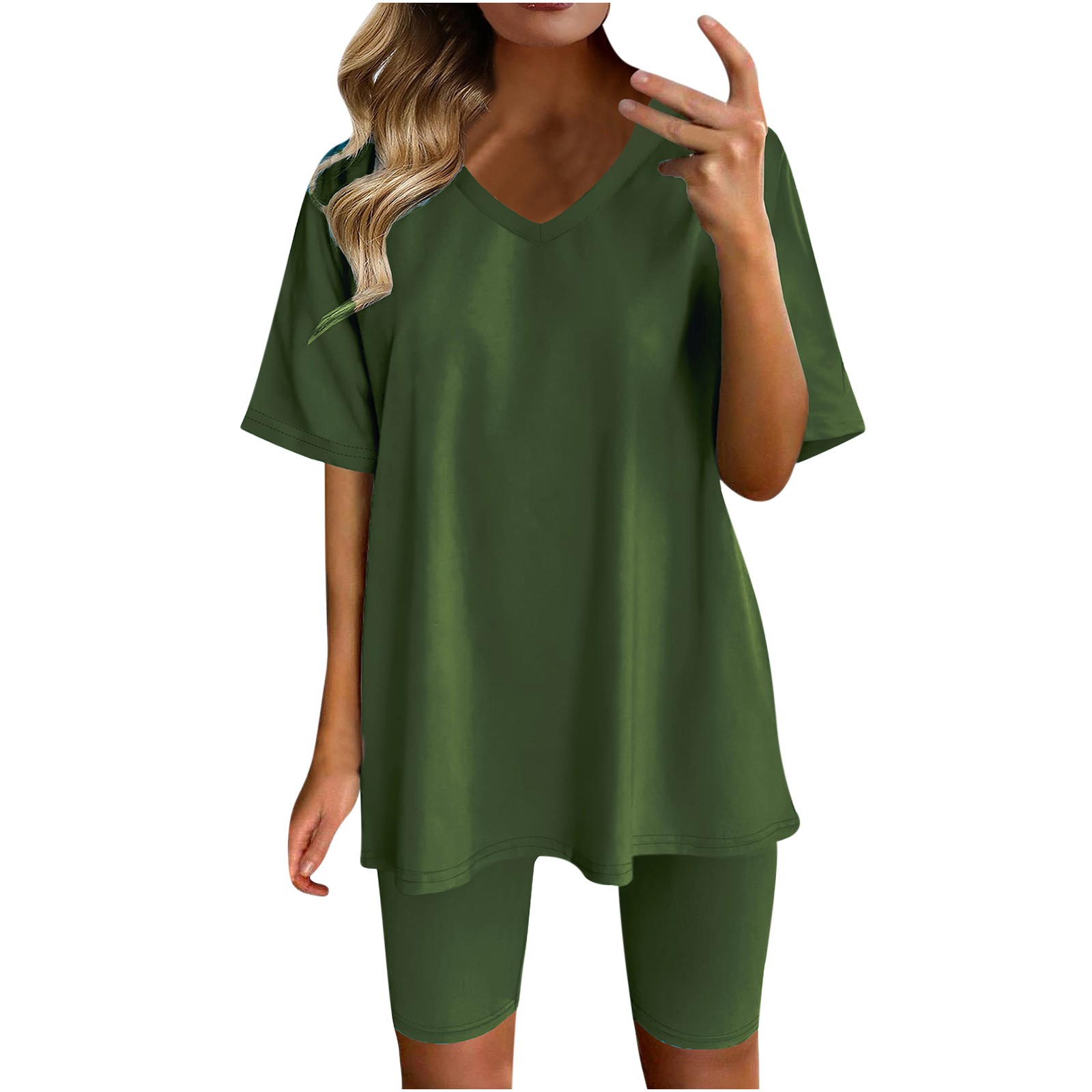 Owordtank Womens Short Sets for Summer Casual Short Sleeve Floral Tops Elastic Waist Shorts